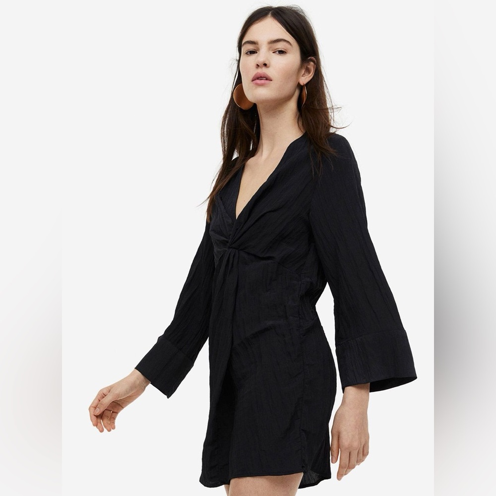 H&M Black V-Neck Twist-Front Dress